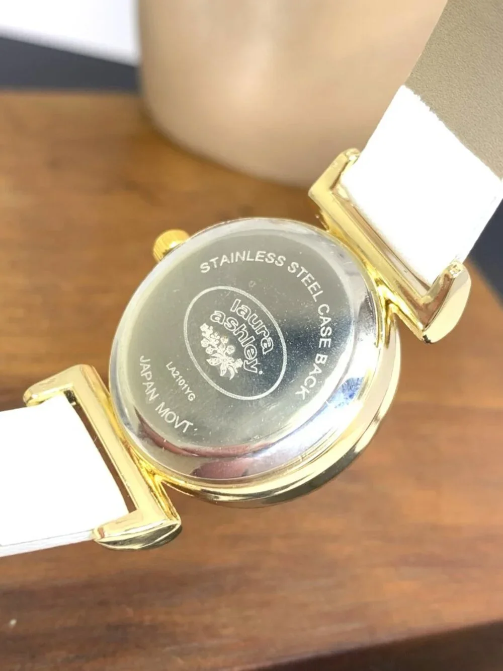 Laura Ashley Women's Watch LA2101YG Quartz Silver Dial Gold White Leather Strap